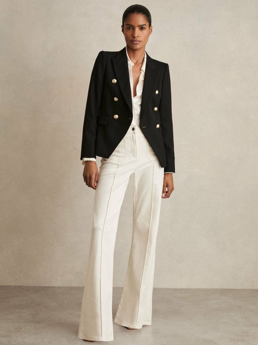 Petite Tailored Fit Textured Double Breasted Blazer in Black | Reiss Women Featured