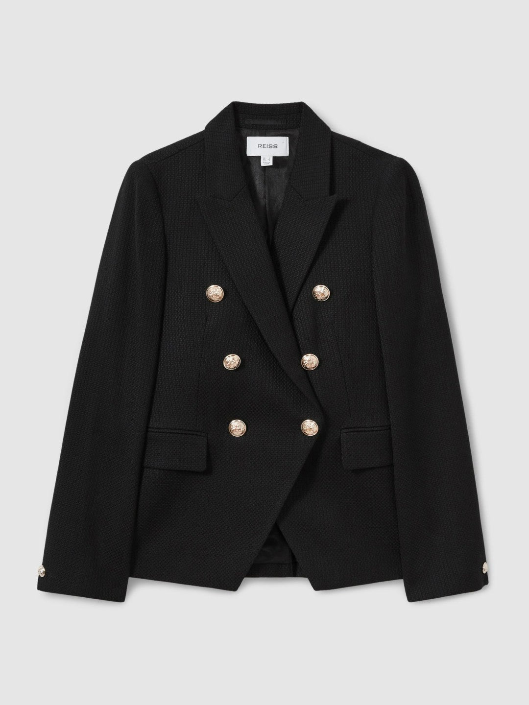 Petite Tailored Fit Textured Double Breasted Blazer in Black | Reiss Women Featured