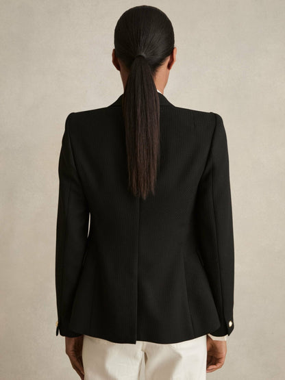 Petite Tailored Fit Textured Double Breasted Blazer in Black | Reiss Women Featured