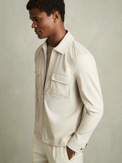 Technical Zip-Through Overshirt in Stone | Reiss Men Signature
