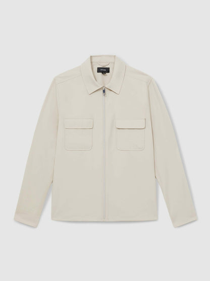 Technical Zip-Through Overshirt in Stone | Reiss Men Signature