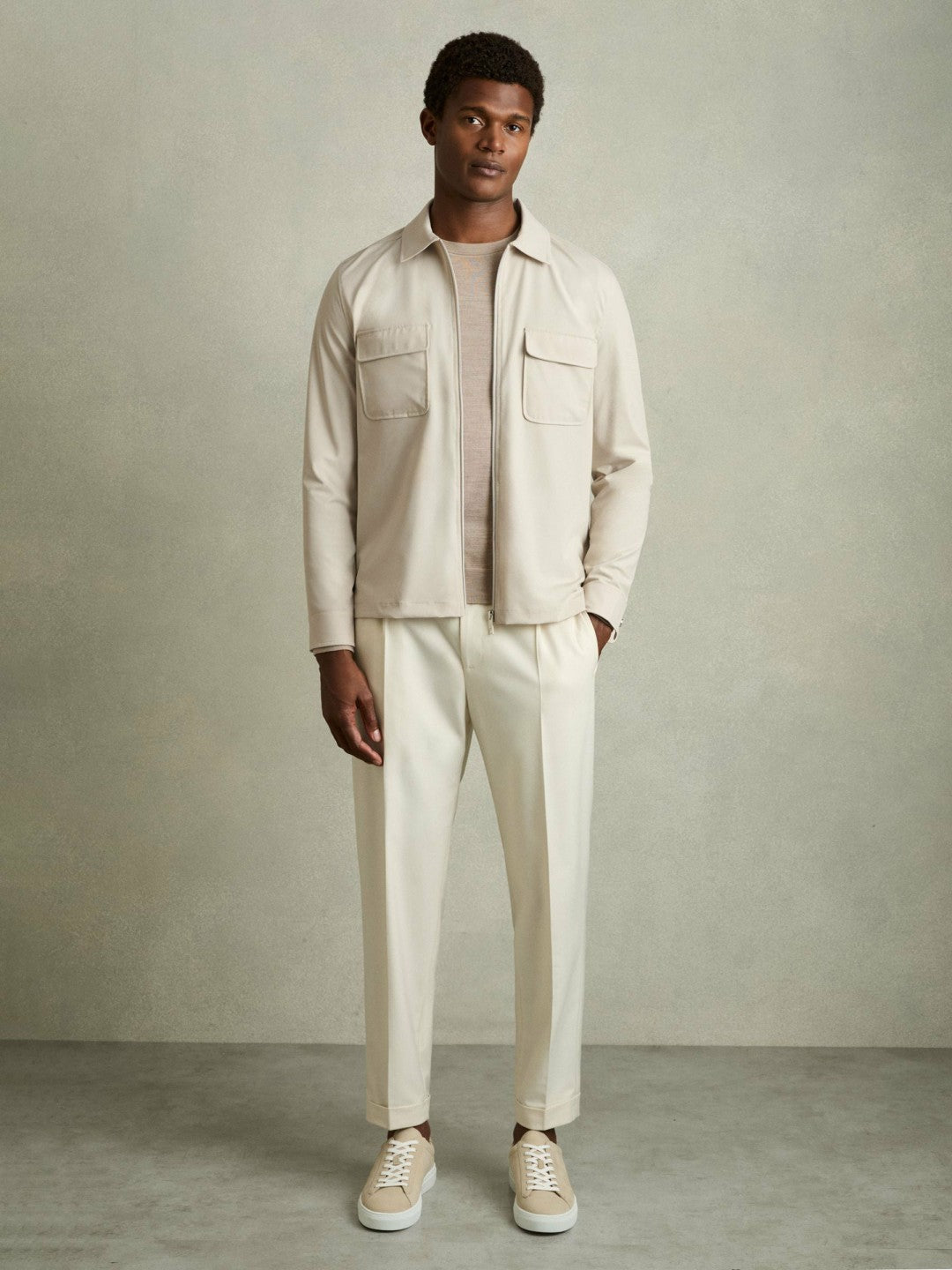 Technical Zip-Through Overshirt in Stone | Reiss Men Signature