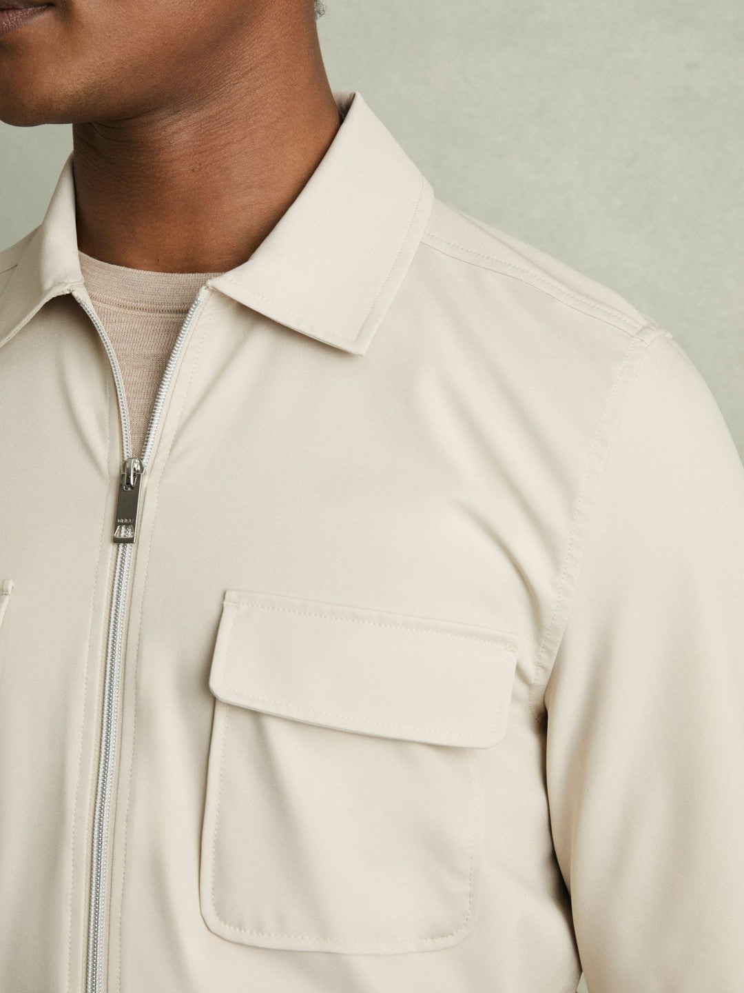Technical Zip-Through Overshirt in Stone | Reiss Men Signature