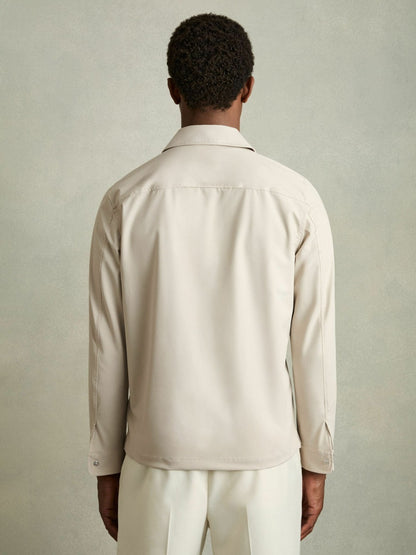 Technical Zip-Through Overshirt in Stone | Reiss Men Signature