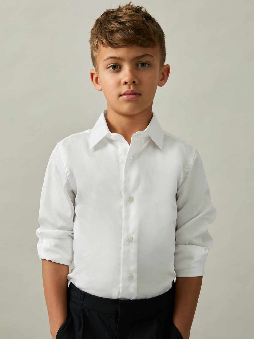 9-13 yrs Slim-Fit Cotton Shirt in White | Reiss Children & Baby Exclusive