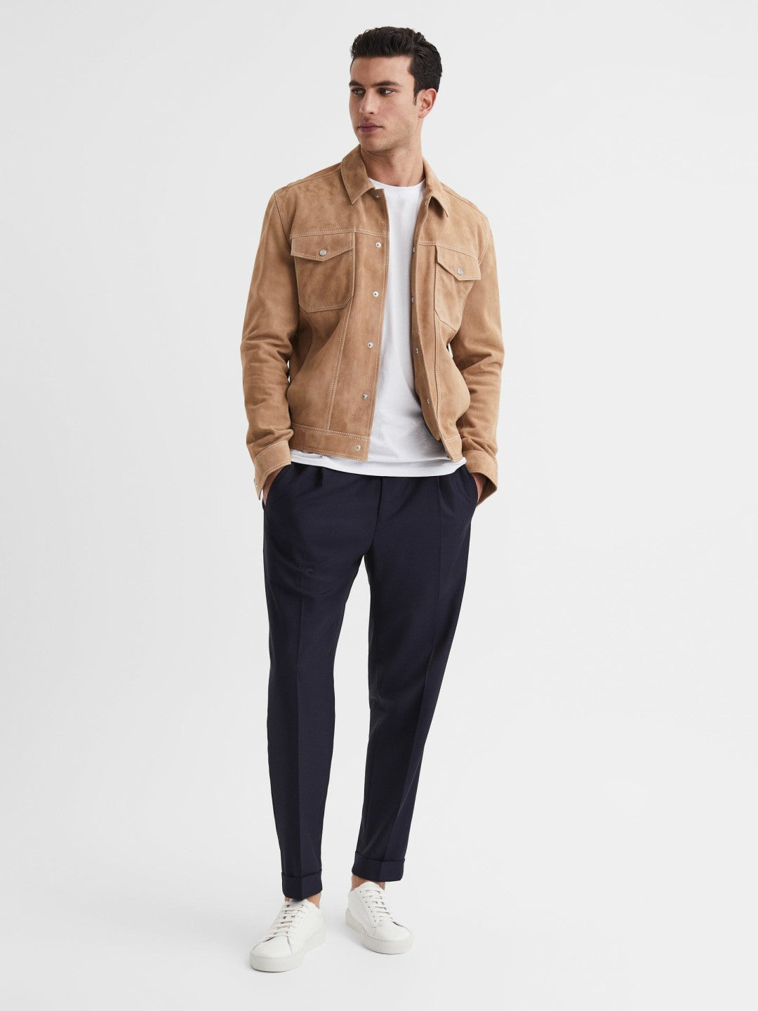 Leather Low-Top Trainers in White | Reiss Men Featured