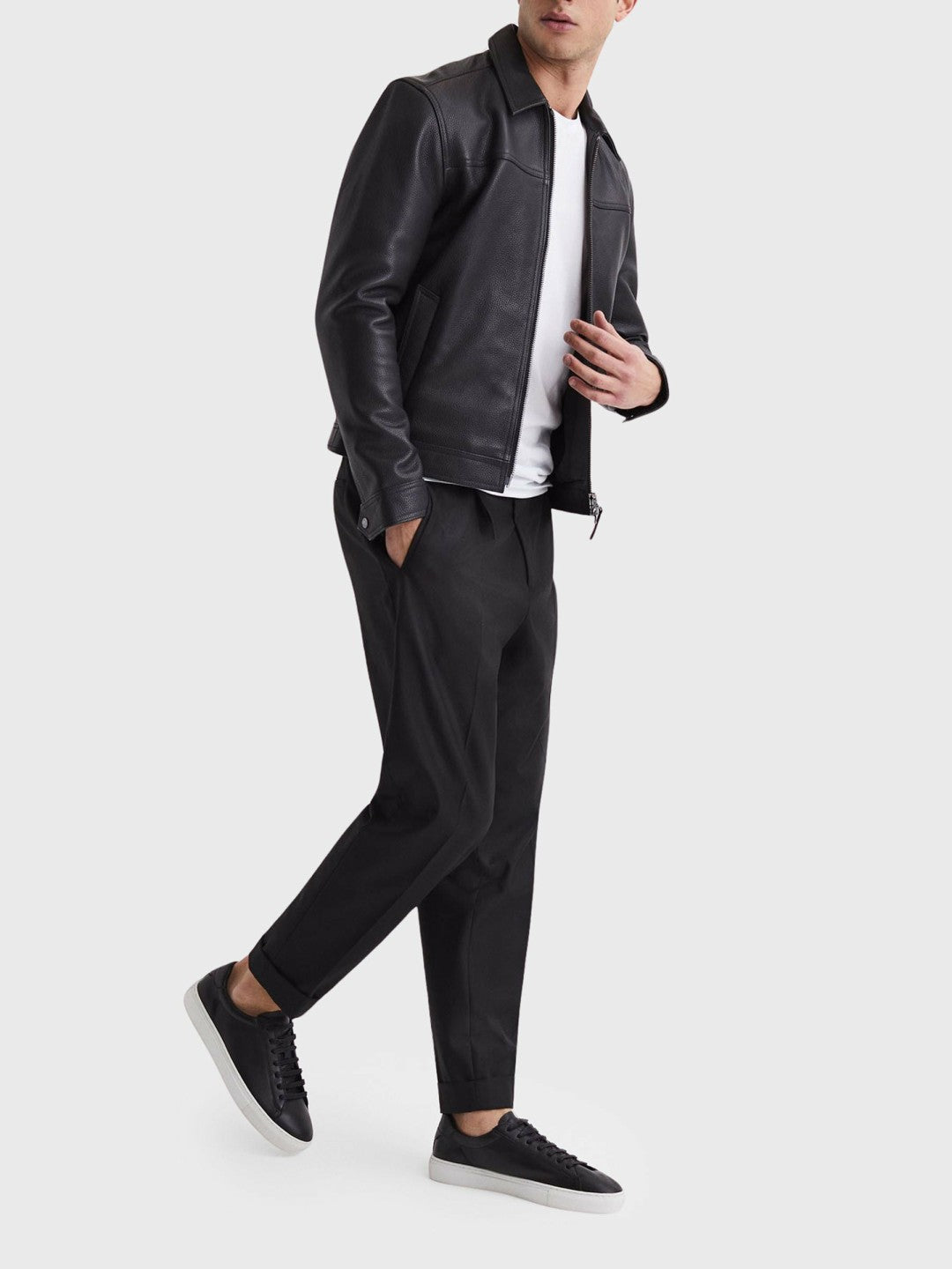 Leather Low-Top Trainers in Black | Reiss Men Popular