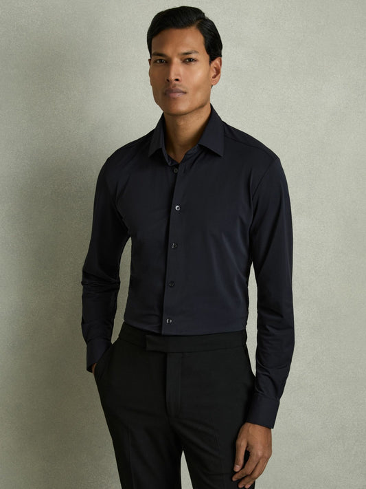 Long-Sleeve Travel Shirt in Navy | Reiss Men New