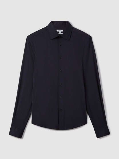 Long-Sleeve Travel Shirt in Navy | Reiss Men New