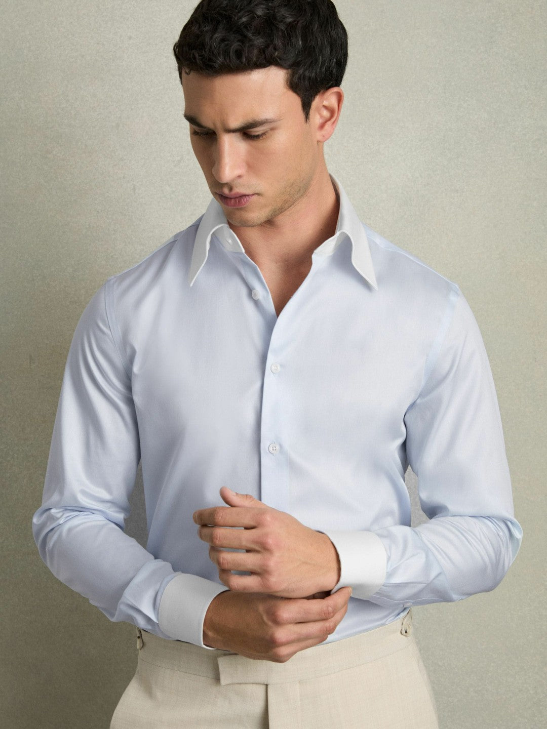 Regular-Fit Cotton Pin-Collar Shirt in Contrast S Blue | Reiss Men Featured