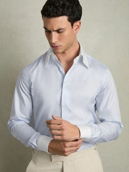 Regular-Fit Cotton Pin-Collar Shirt in Contrast S Blue | Reiss Men Featured