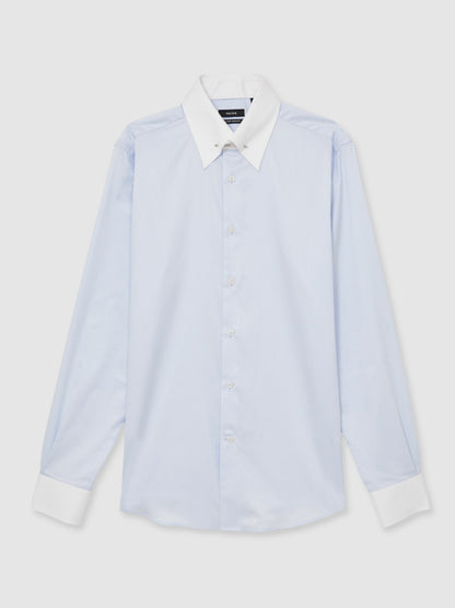 Regular-Fit Cotton Pin-Collar Shirt in Contrast S Blue | Reiss Men Featured