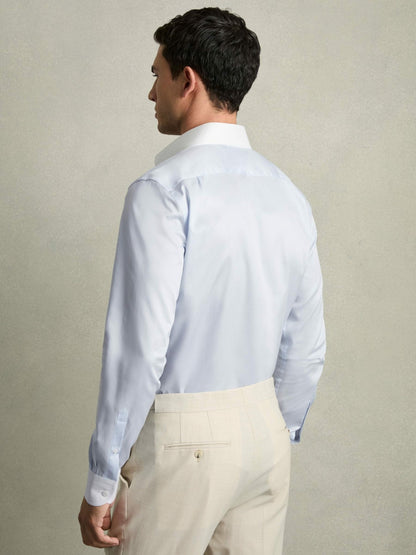 Regular-Fit Cotton Pin-Collar Shirt in Contrast S Blue | Reiss Men Featured