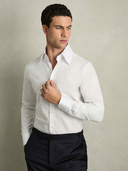 Regular-Fit Cotton Pin-Collar Shirt in White | Reiss Men Recommended