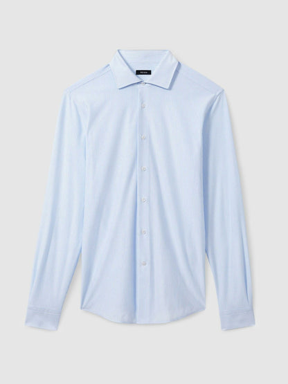 Cotton-Blend Cutaway-Collar Striped Shirt in Blue Stripe | Reiss Men Trending