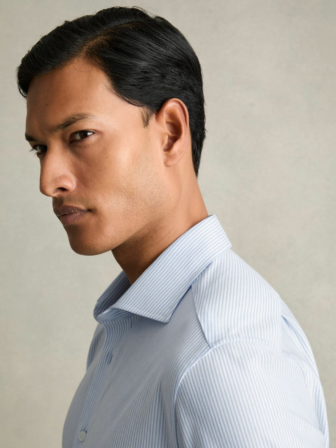 Cotton-Blend Cutaway-Collar Striped Shirt in Blue Stripe | Reiss Men Trending