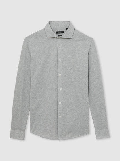 Cotton-Blend Jersey Cutaway-Collar Shirt in Grey Melange | Reiss Men Trending