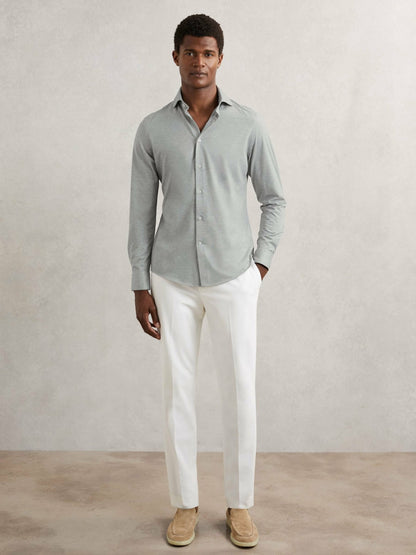 Cotton-Blend Jersey Cutaway-Collar Shirt in Grey Melange | Reiss Men Trending