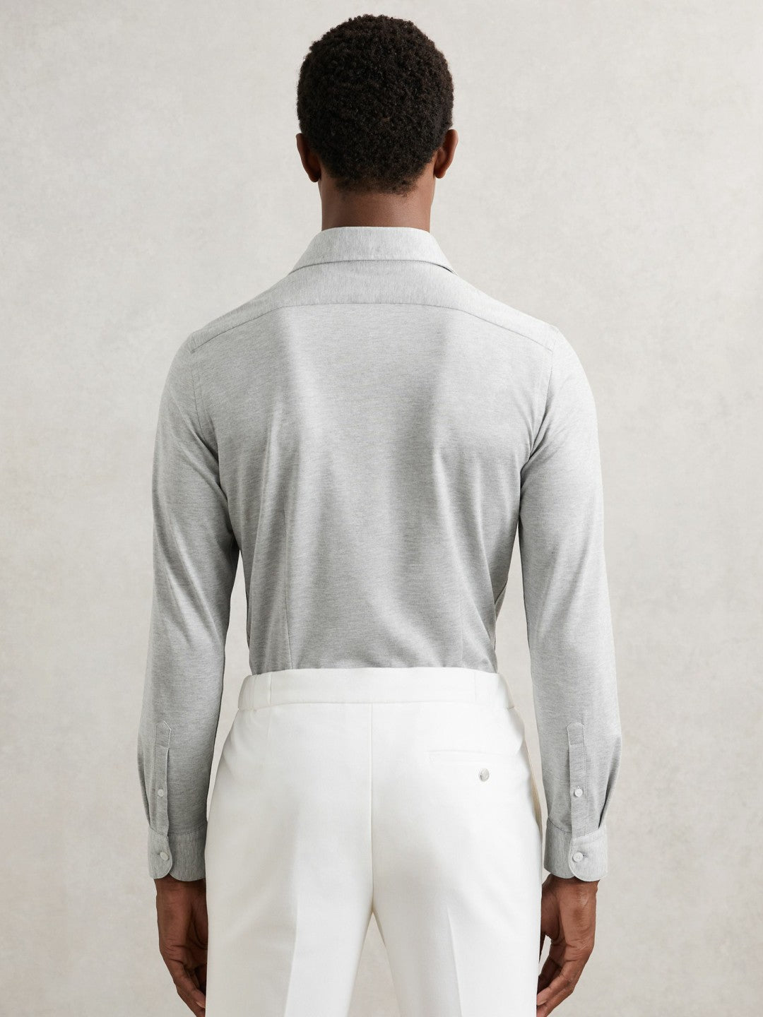 Cotton-Blend Jersey Cutaway-Collar Shirt in Grey Melange | Reiss Men Trending