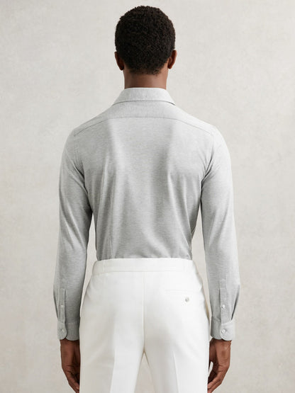 Cotton-Blend Jersey Cutaway-Collar Shirt in Grey Melange | Reiss Men Trending
