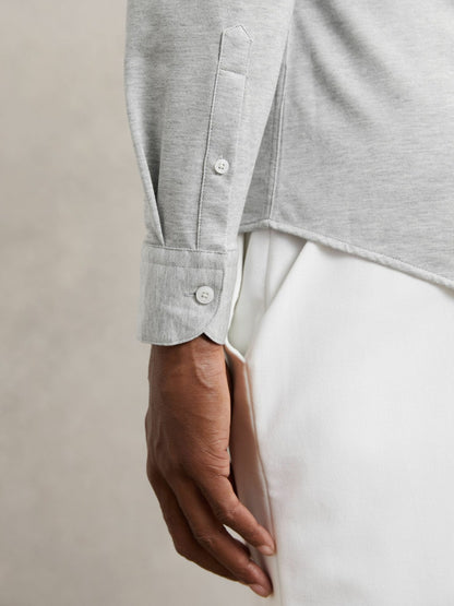 Cotton-Blend Jersey Cutaway-Collar Shirt in Grey Melange | Reiss Men Trending