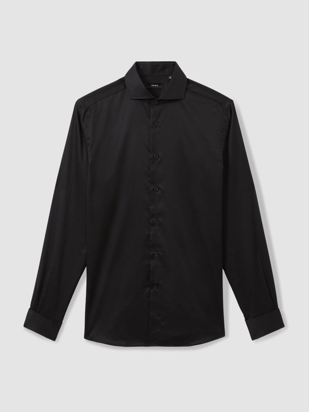 Regular Fit Slim-Fit Cotton Double-Cuff Shirt in Black | Reiss Men Popular