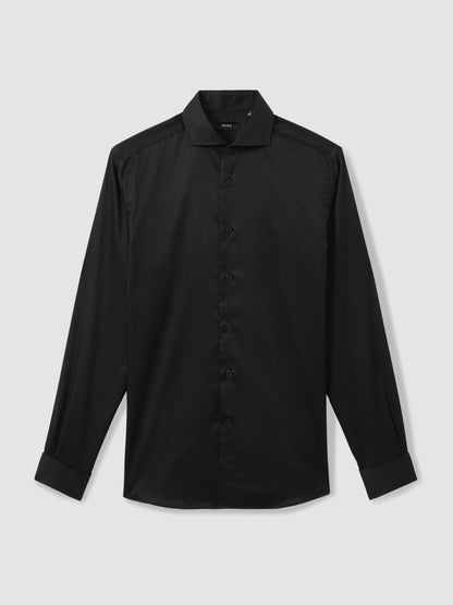 Regular Fit Slim-Fit Cotton Double-Cuff Shirt in Black | Reiss Men Popular
