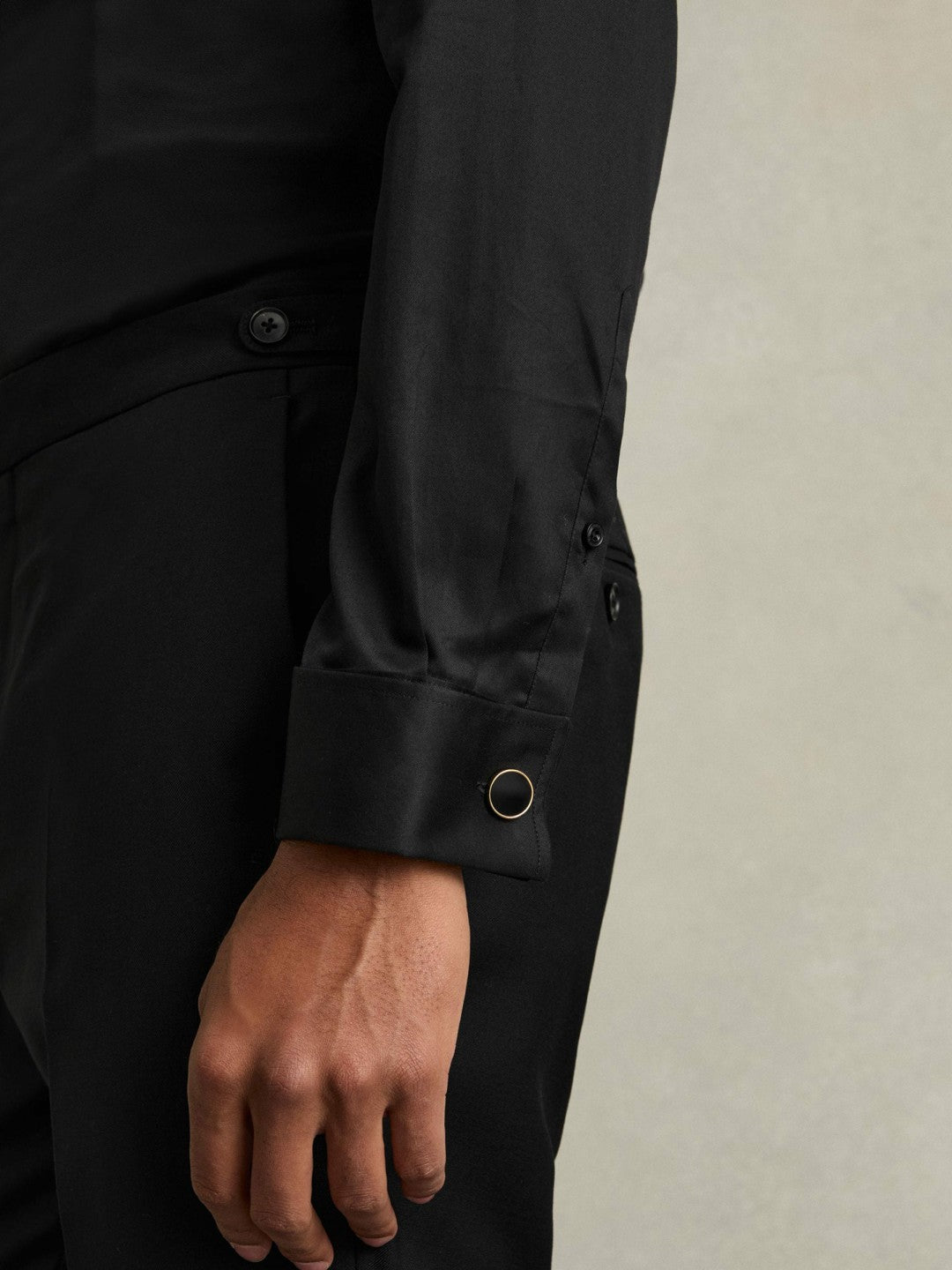 Regular Fit Slim-Fit Cotton Double-Cuff Shirt in Black | Reiss Men Popular