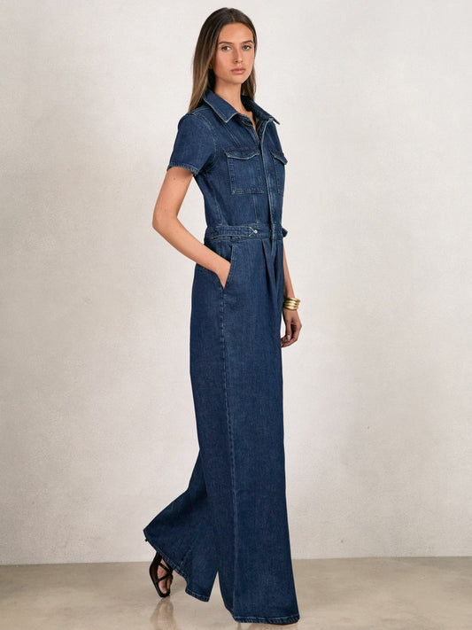Good American Wide-Leg Denim Jumpsuit in Dark Indigo | Reiss Women Best Seller