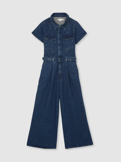 Good American Wide-Leg Denim Jumpsuit in Dark Indigo | Reiss Women Best Seller