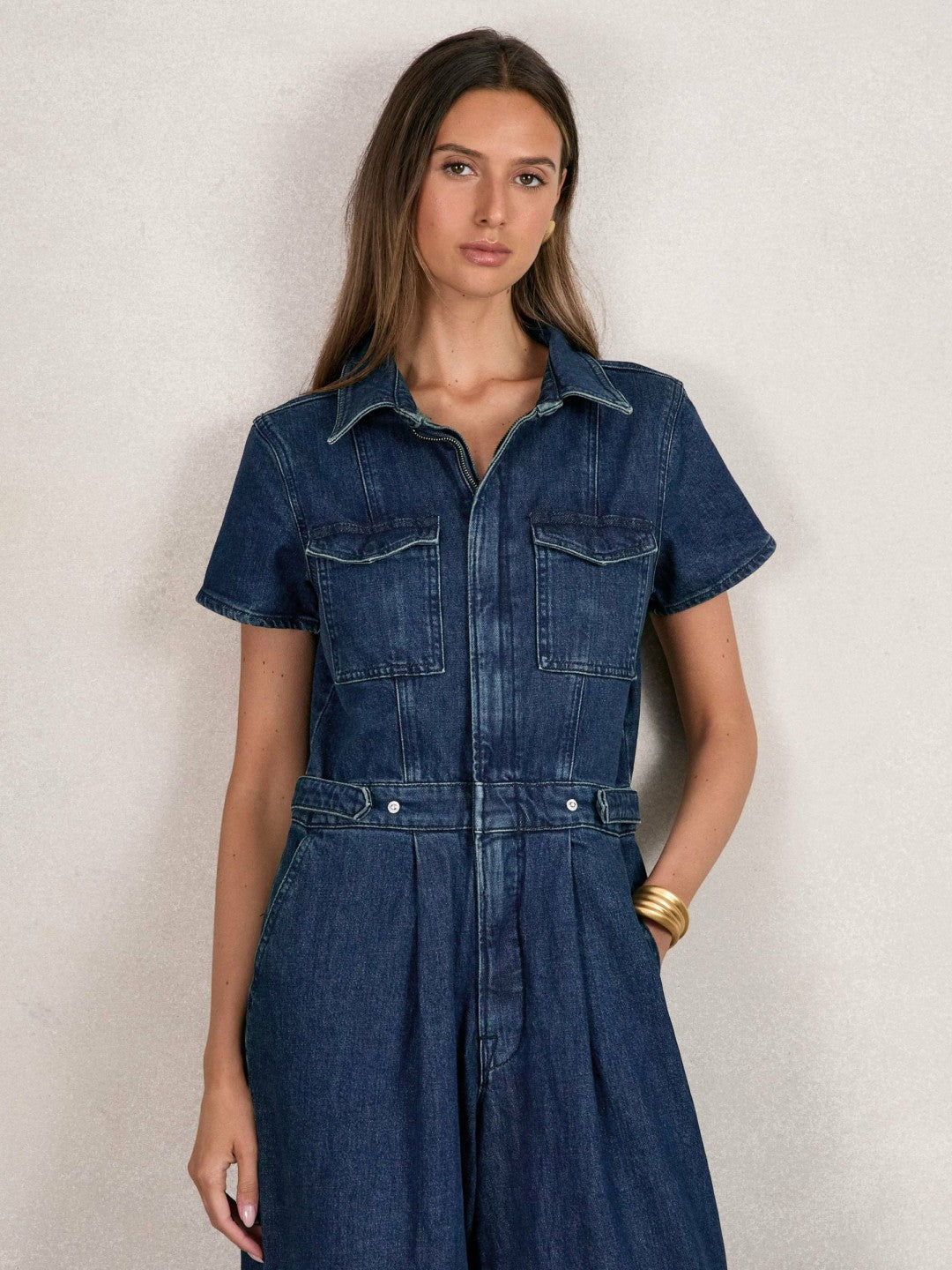 Good American Wide-Leg Denim Jumpsuit in Dark Indigo | Reiss Women Best Seller