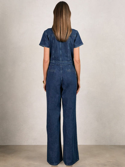 Good American Wide-Leg Denim Jumpsuit in Dark Indigo | Reiss Women Best Seller