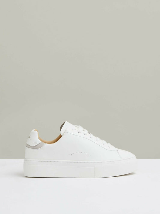 Leather Low-Top Trainers in White | Reiss Women Best Seller