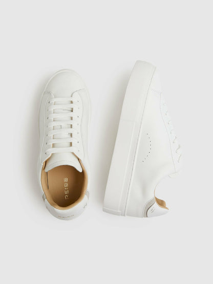 Leather Low-Top Trainers in White | Reiss Women Best Seller