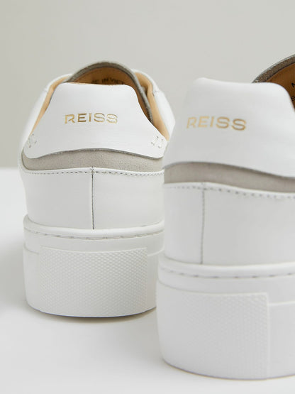 Leather Low-Top Trainers in White | Reiss Women Best Seller