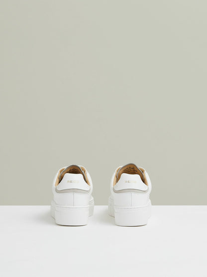 Leather Low-Top Trainers in White | Reiss Women Best Seller