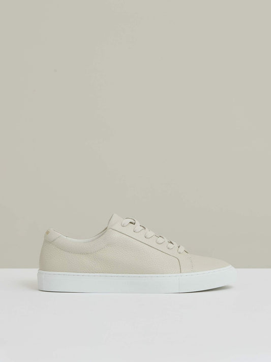 Tumbled-Leather Low-Top Trainers in Off White | Reiss Men New