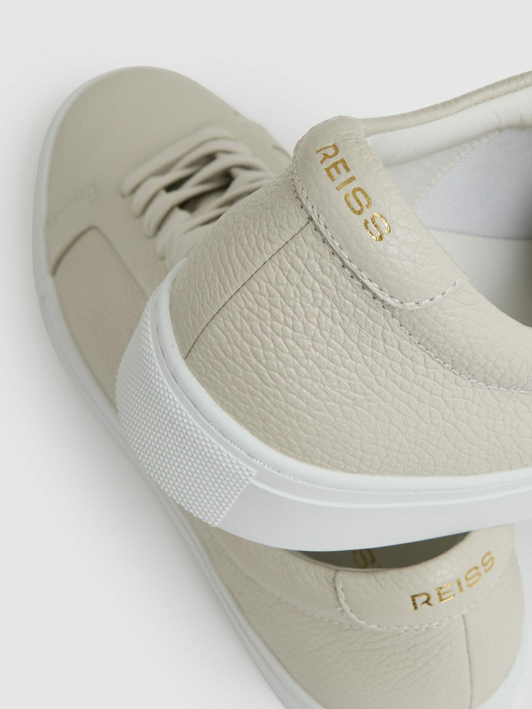 Tumbled-Leather Low-Top Trainers in Off White | Reiss Men New