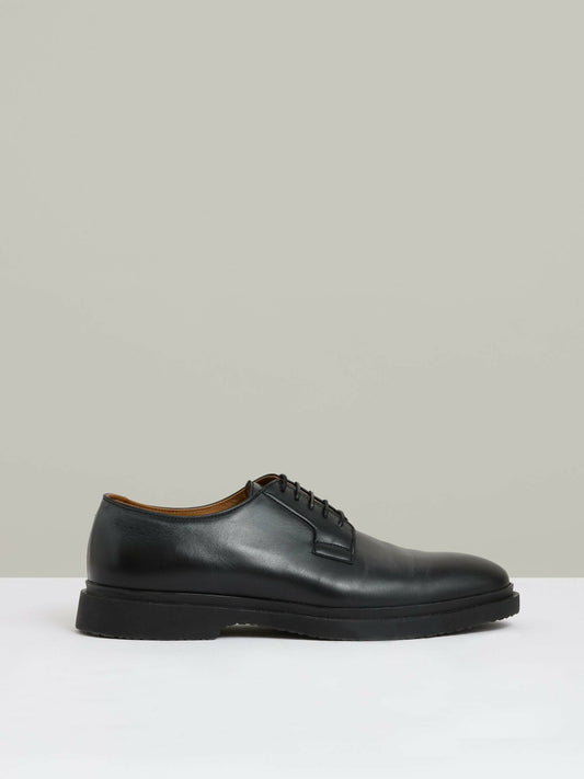 Leather Lace-Up Derby Shoes in Black | Reiss Men Featured