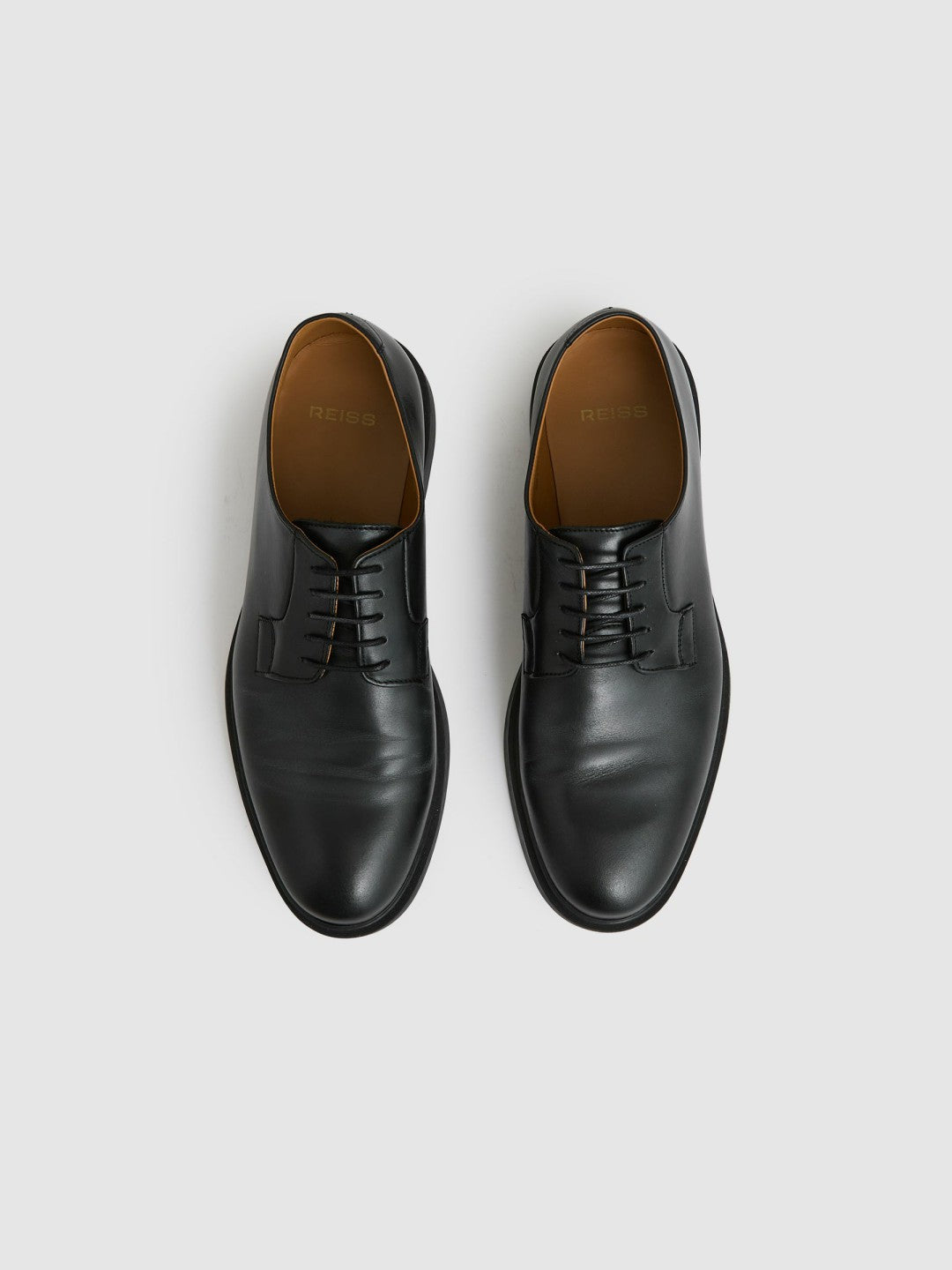 Leather Lace-Up Derby Shoes in Black | Reiss Men Featured