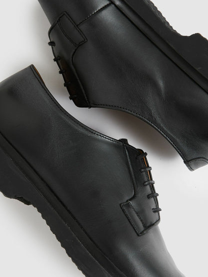Leather Lace-Up Derby Shoes in Black | Reiss Men Featured