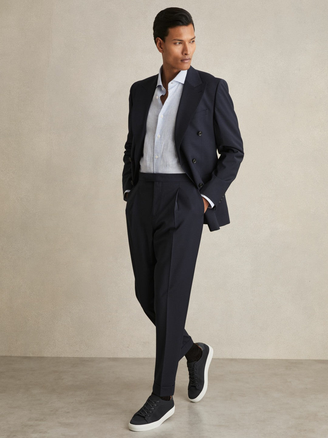 Knitted Low-Top Trainers in Navy | Reiss Men Featured