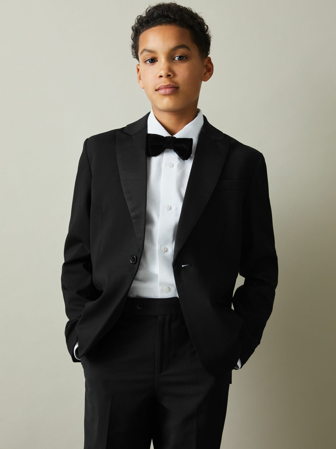 Wool-Blend Double-Breasted Tuxedo Jacket in Black | Reiss Children & Baby Featured