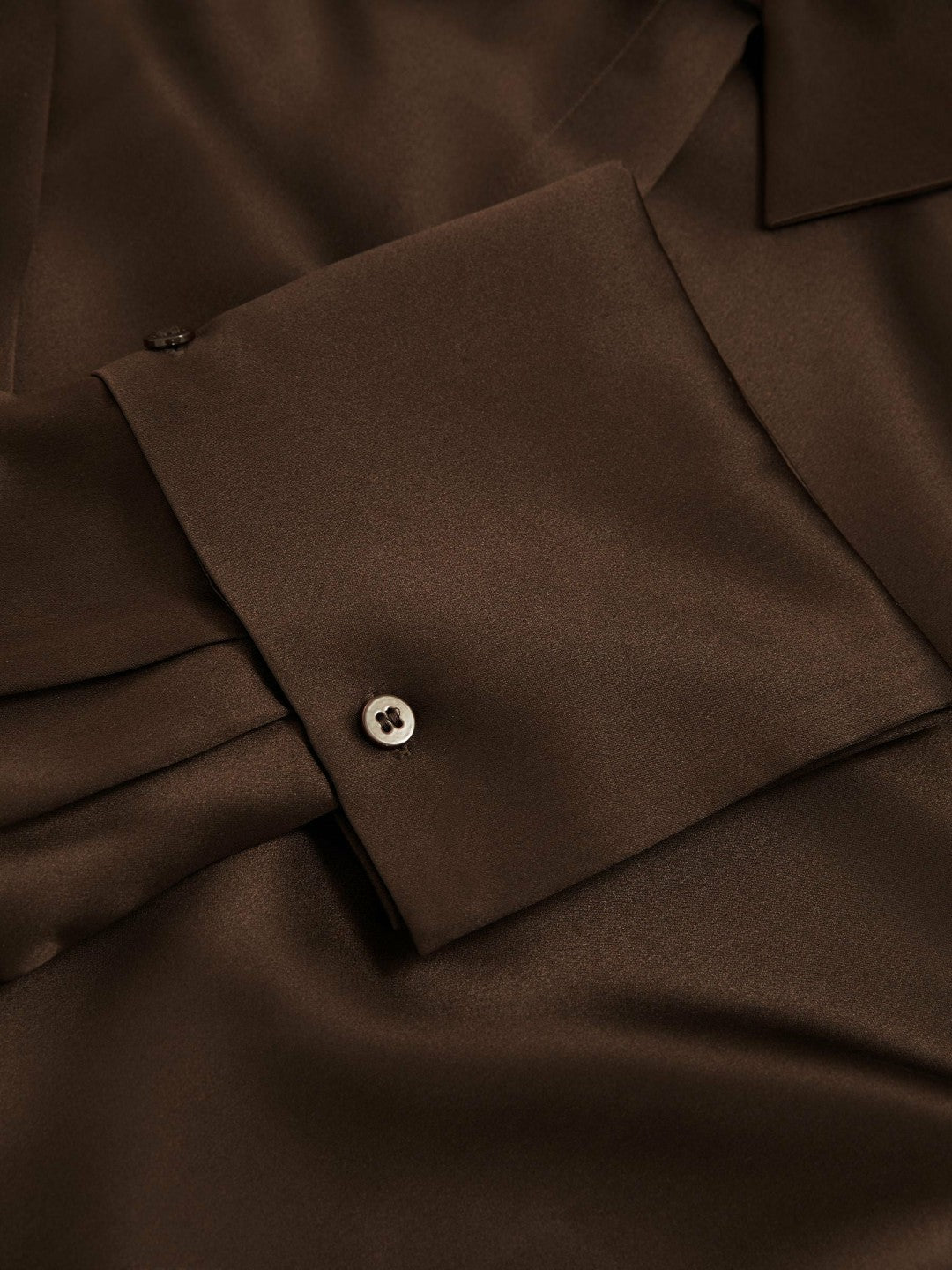 Silk Double-Cuff Button-Through Shirt in Chocolate | Reiss Women Signature