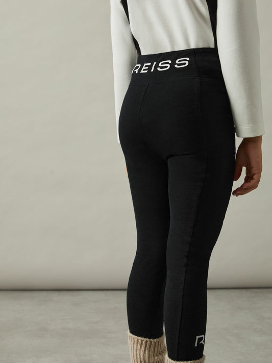 9-14 yrs Stretch Logo Print Leggings in Black | Reiss Children & Baby Premium