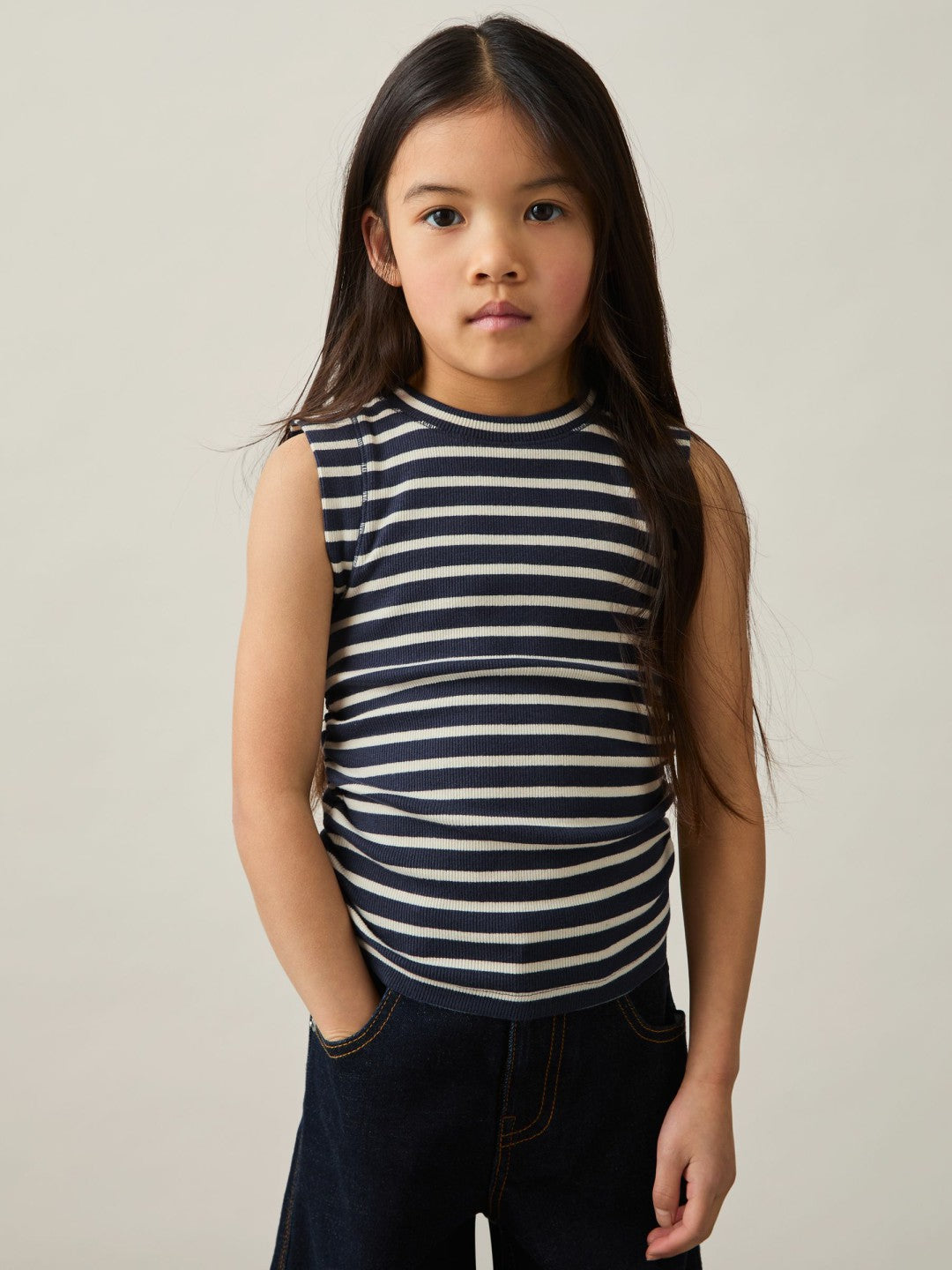 9-13 yrs Ruched Vest Top in Navy/White | Reiss Children & Baby Featured