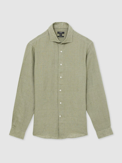 Linen Button-Through Shirt in Thyme Green | Reiss Men Best Seller