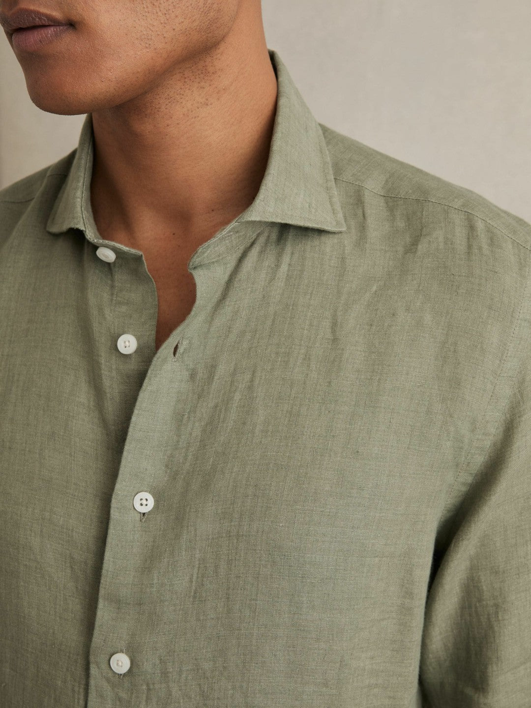 Linen Button-Through Shirt in Thyme Green | Reiss Men Best Seller
