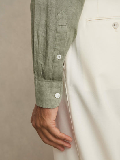 Linen Button-Through Shirt in Thyme Green | Reiss Men Best Seller