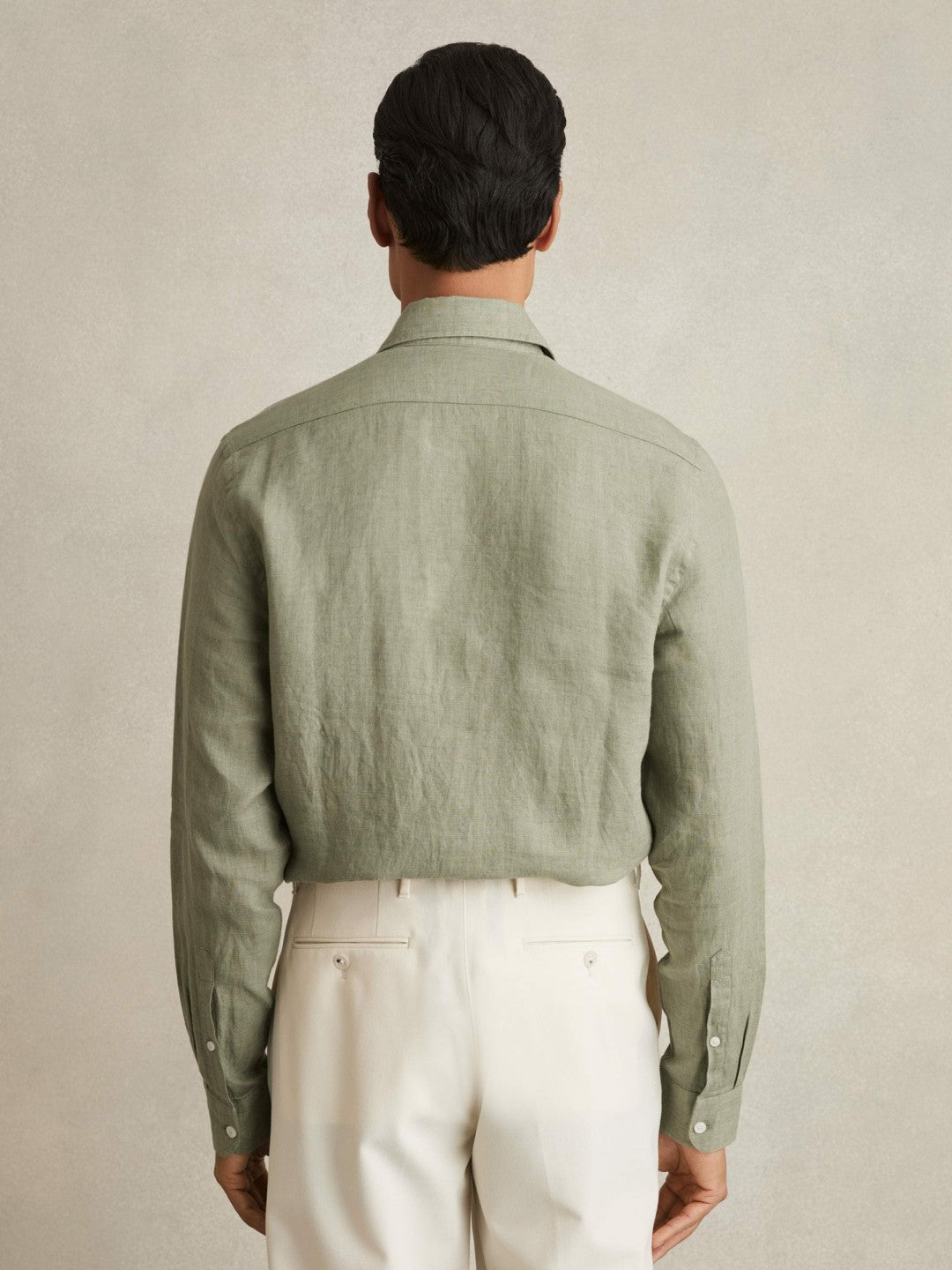 Linen Button-Through Shirt in Thyme Green | Reiss Men Best Seller